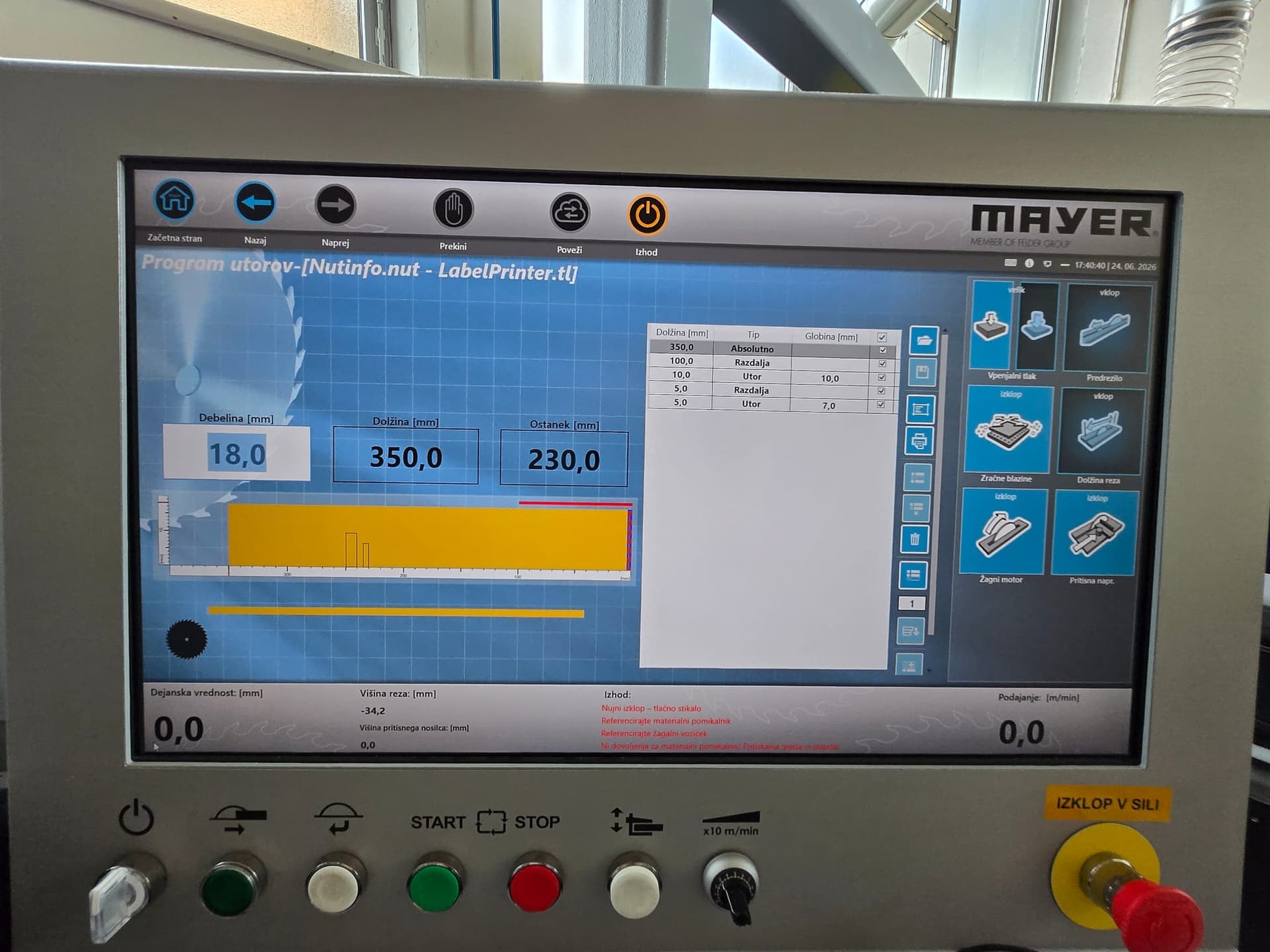 Program utorov v krmiljenju PC7000